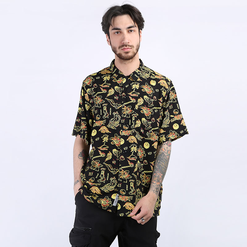 мужская черная рубашка Carhartt WIP S/S Paradise Shirt I027530-yellow - цена, описание, фото 1